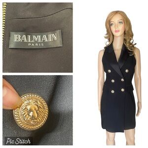Balmain Black Mini Dress with Gold Buttons